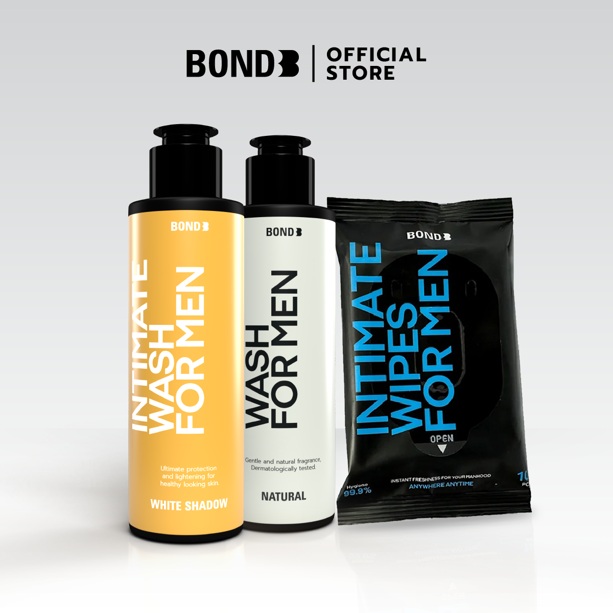 BOND Men's Intimate Wash 130 ml 2 ขวด+ BOND Men's Wipes 1 ห่อ