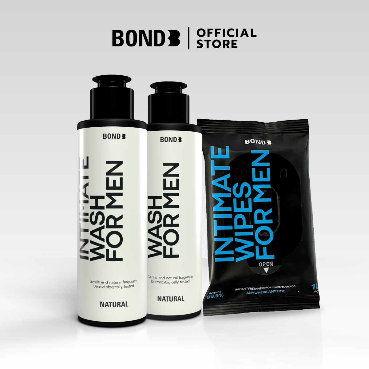 BOND Men's Intimate Wash 130 ml 2 ขวด+ BOND Men's Wipes 1 ห่อ