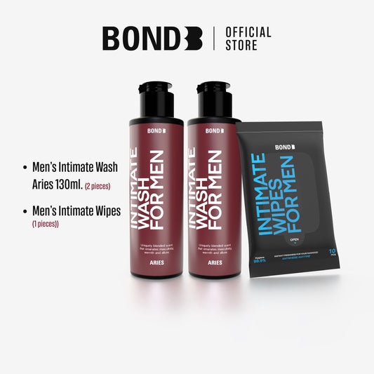 BOND Men's Intimate Wash 130 ml 2 ขวด+ BOND Men's Wipes 1 ห่อ