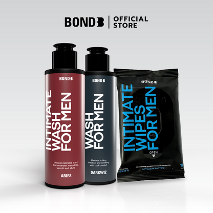 BOND Men's Intimate Wash 130 ml 2 ขวด+ BOND Men's Wipes 1 ห่อ