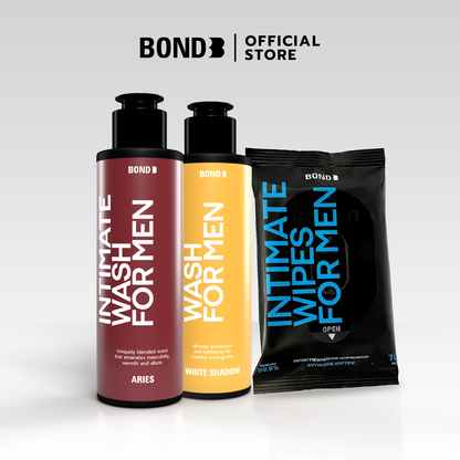 BOND Men's Intimate Wash 130 ml 2 ขวด+ BOND Men's Wipes 1 ห่อ