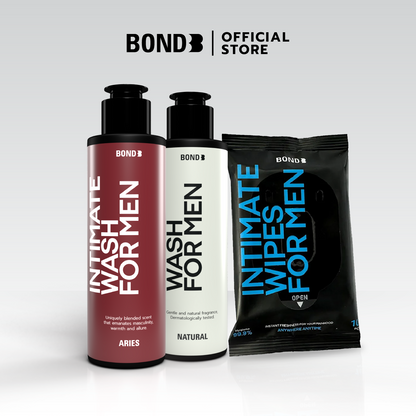 BOND Men's Intimate Wash 130 ml 2 ขวด+ BOND Men's Wipes 1 ห่อ