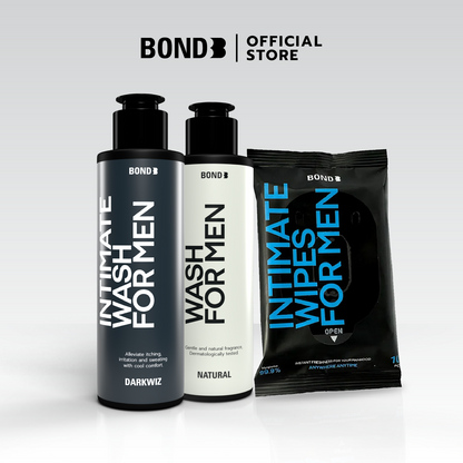BOND Men's Intimate Wash 130 ml 2 ขวด+ BOND Men's Wipes 1 ห่อ